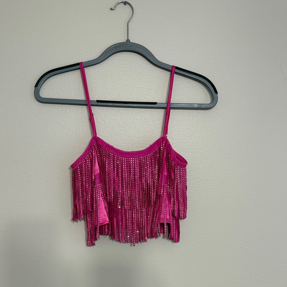 Pink Fringe Crop Top